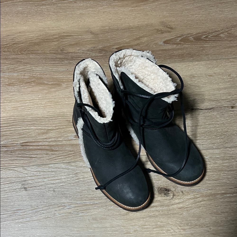 UGG Gray and Cream Shearling Boots